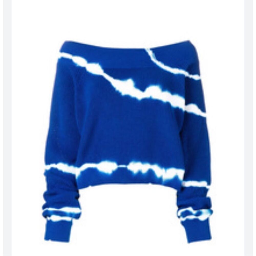 MSGM Milano Blue White Knit Tie Dye Pullover Long Sleeve Sweater Medium